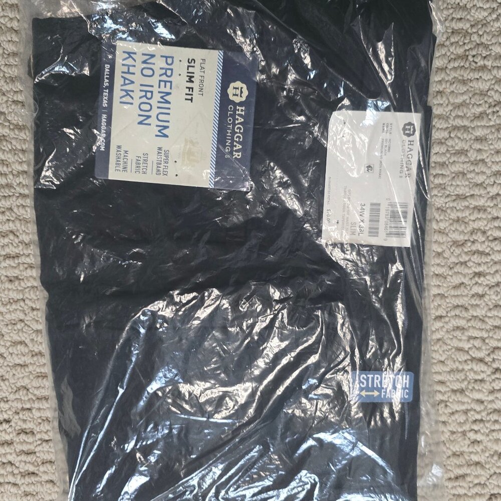 Haggar Flat Front Slim Fit Khaki, Navy 34w x 36l